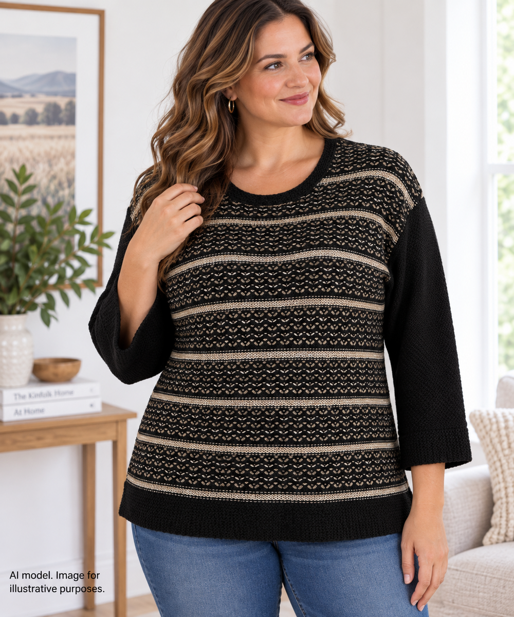 Coldwater Creek Sweater Womens Large Black Gold Metallic Wool Alpaca Blend Knit